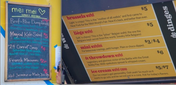 Mei mei and Wafels menus