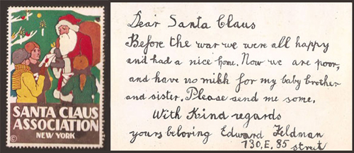 Our generousity. Photographs and ephemera from The Santa Claus Association, circa 1913, is on display at The City Reliquary.For 14 years, this NYC-based philanthropic group answered letters to Santa and distributed gifts to over 28,000 children. Williamsburg. Through February, 2013.