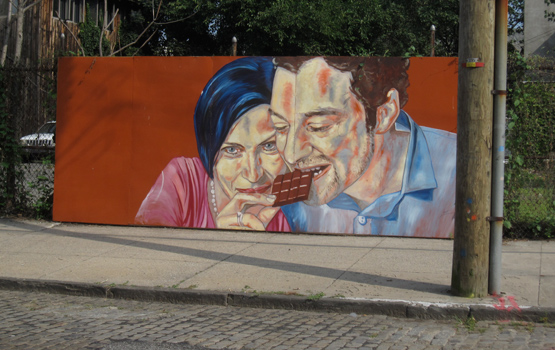 A mural across the street from the Cacao Prieto factory in Red Hook. The painting was commissioned from artist Sebastian Gross Ossa.