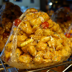 A pyramid of honey-soaked biscuit.