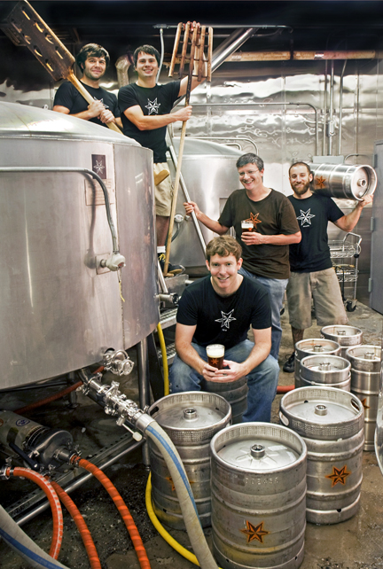 “We knew Brooklyn would grasp what we were doing with beer,” says Shane Welch, front, with his Sixpoint Brewery crew. “And the mineral profile of the water here is virtually perfect for brewing.” Photograph © 2013 by Randy Duchaine